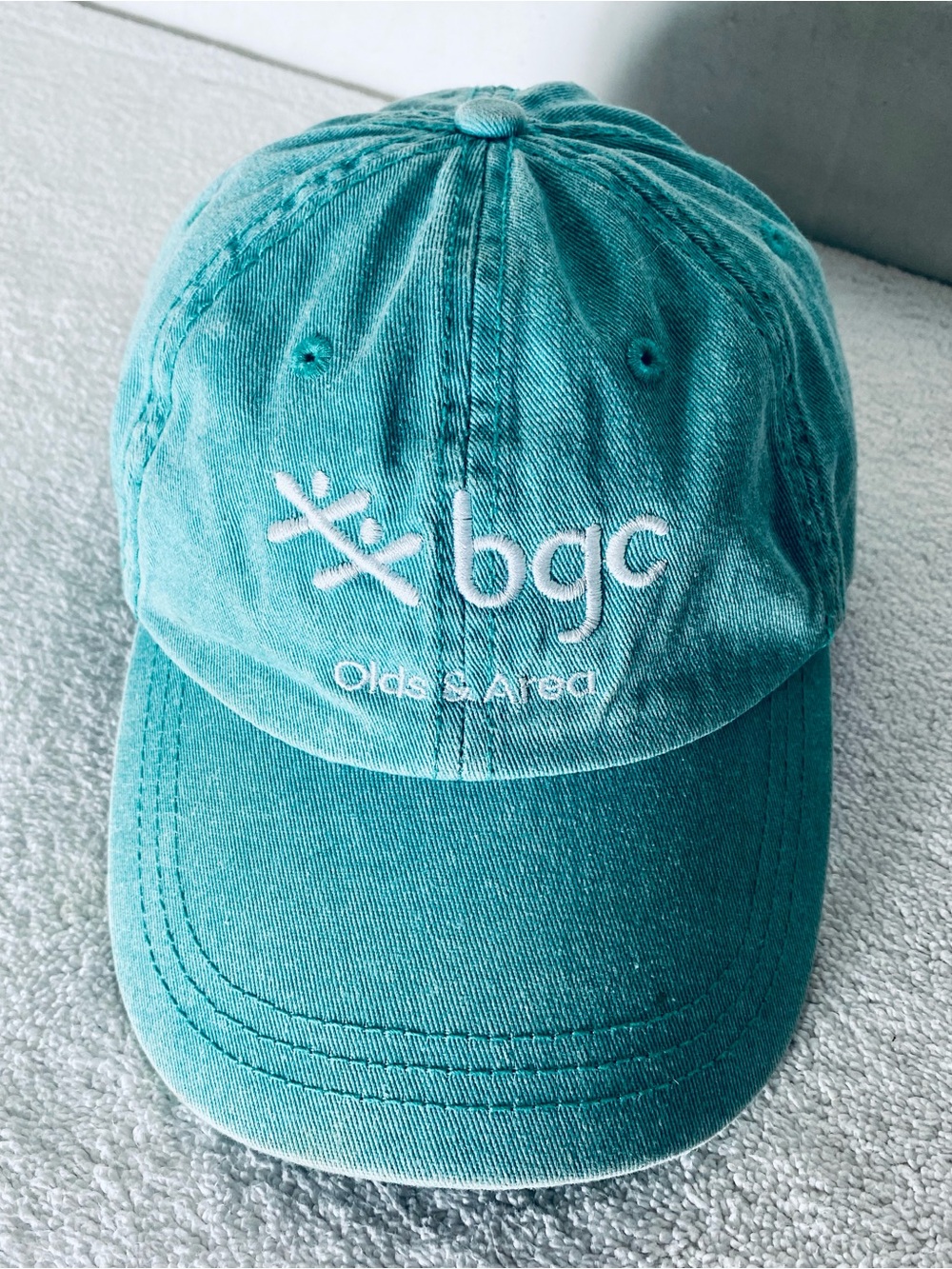 Vintage Teal Washed Cotton Dad Hat W White Embroidery for BGC Olds & Area